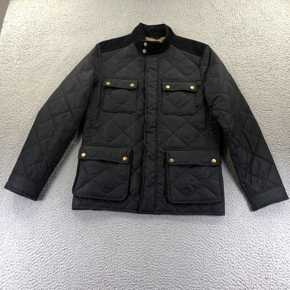 J.Crew Jacket Mens S Black Greyson Quilted Corduroy Trim Barn Puffer Outerwear